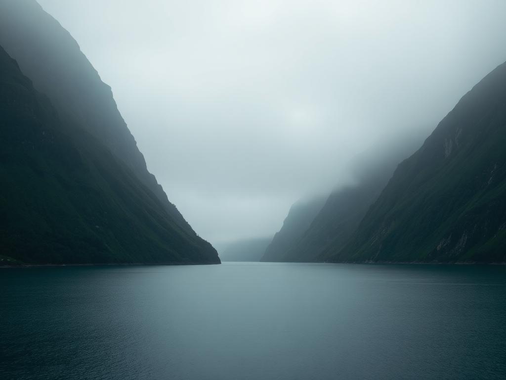 Fjord between green mountains