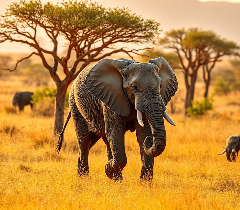 Wildlife on the savanna at sunset