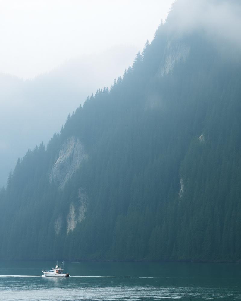 Misty coastal mountains in British Columbia