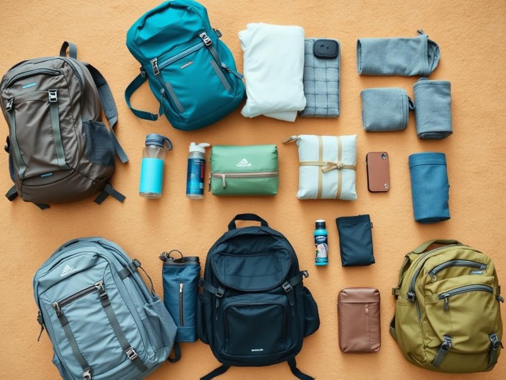 Packed backpacks and gear