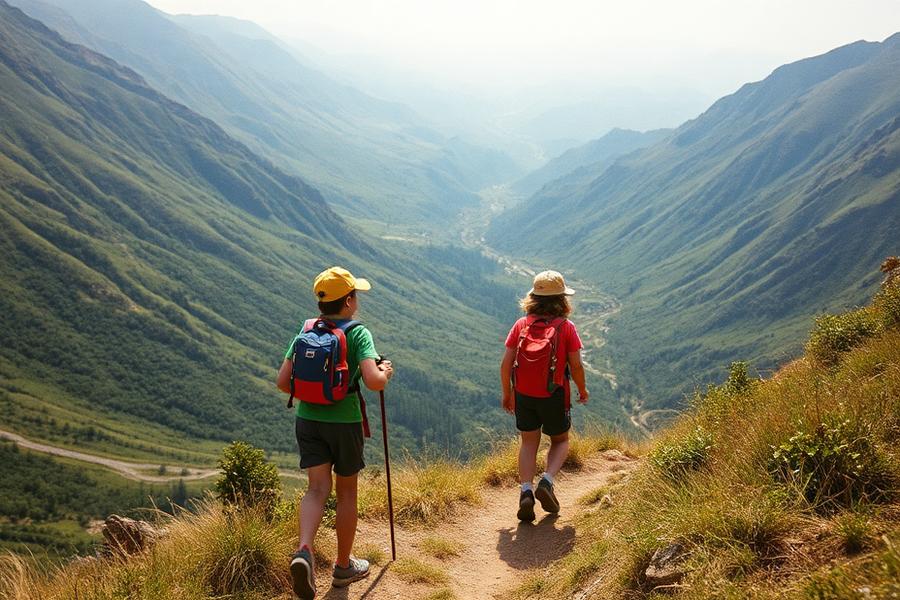 Kids hiking a mountain trail