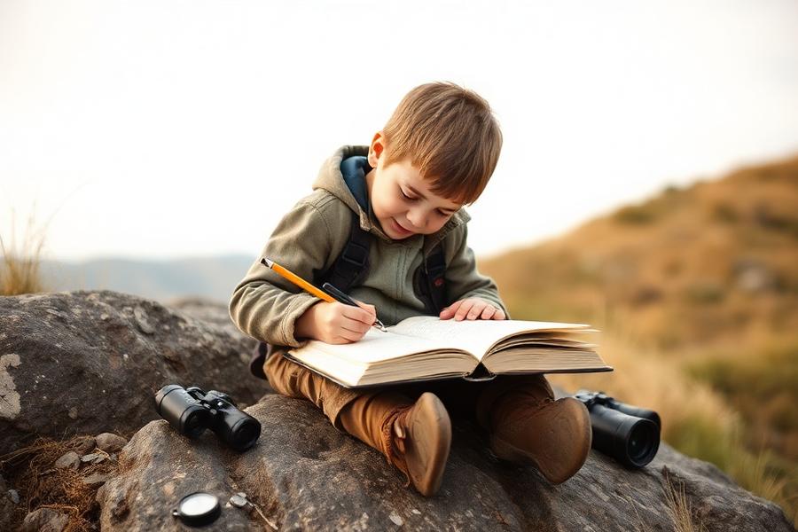 Child writing in a nature field journal